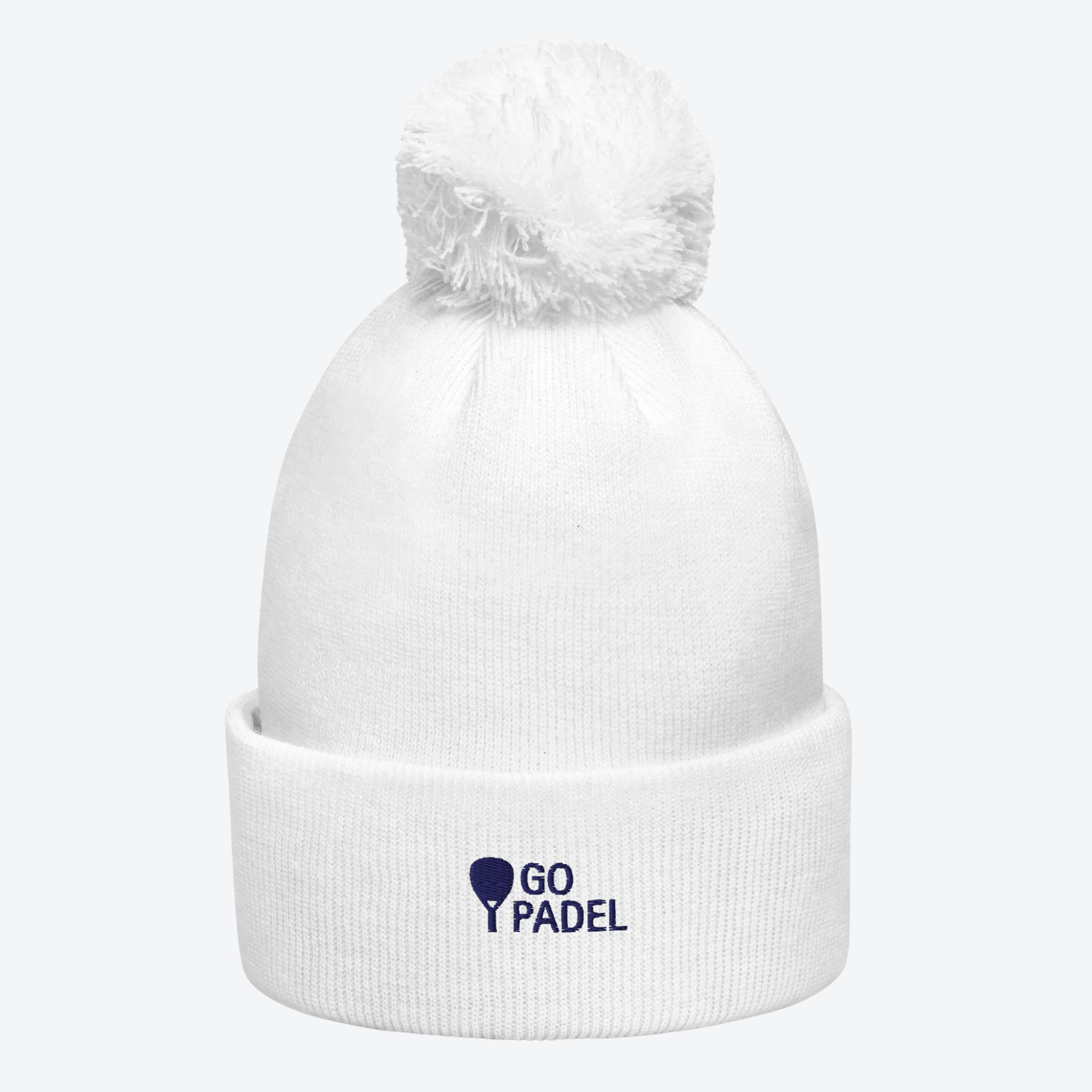 Bonnet à pompon blanc broderie bleu marine GO PADEL
